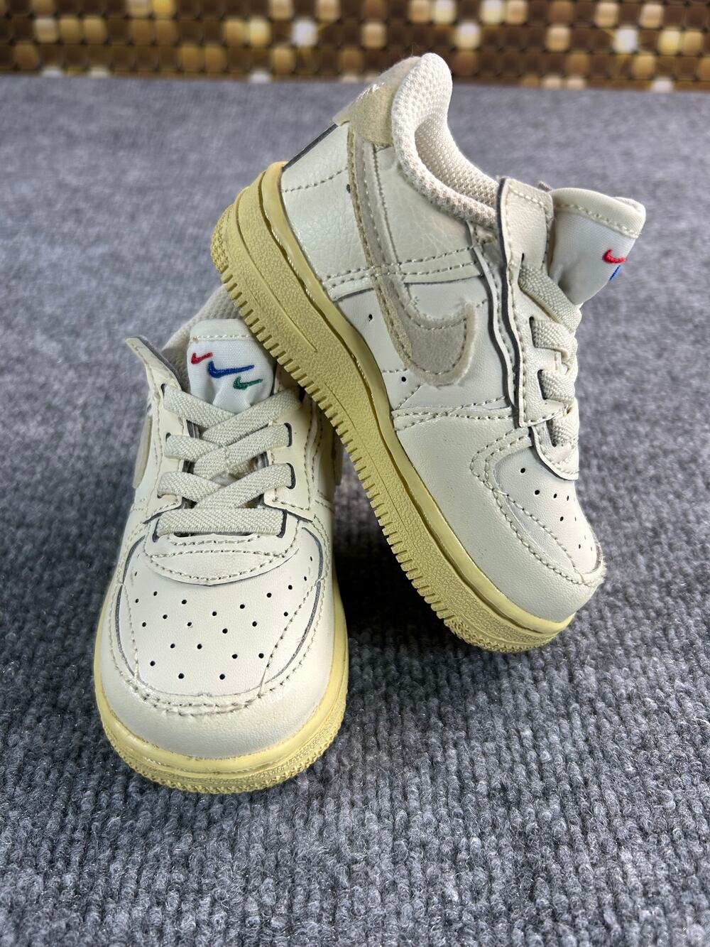Nike Air Force 1 Low Toddler Shoes Size 5C Sail Cream Multi Swoosh Hook & Loop